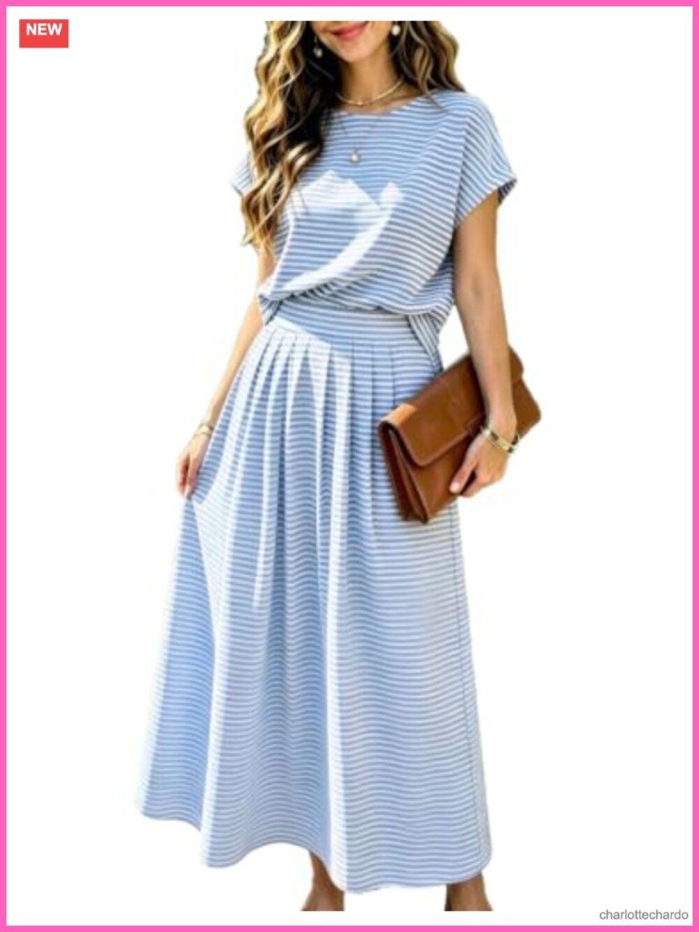 Women's 2 Piece Outfit Striped Midi Skirt Crop Top Set Casual
